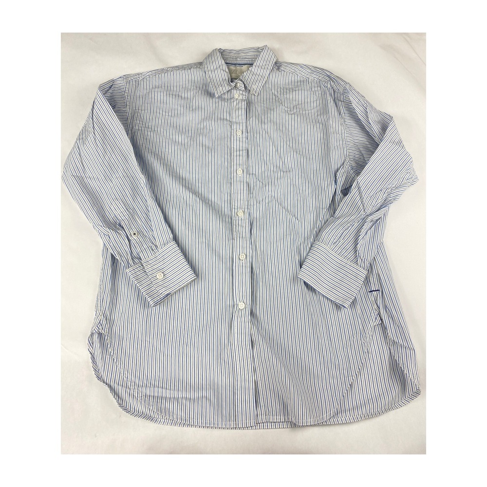 J. Crew Relaxe Fit Cotton Poplin Shirt Women's Size 6 Striped Blue